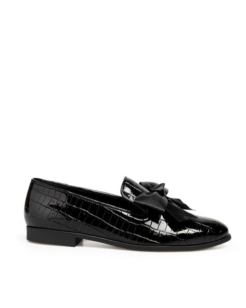 Mocasín Flat Negro Con Moño 29705